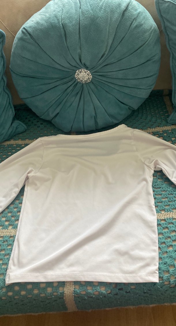 Beyaz Tek Renkli u yaka bluz - Görsel 4
