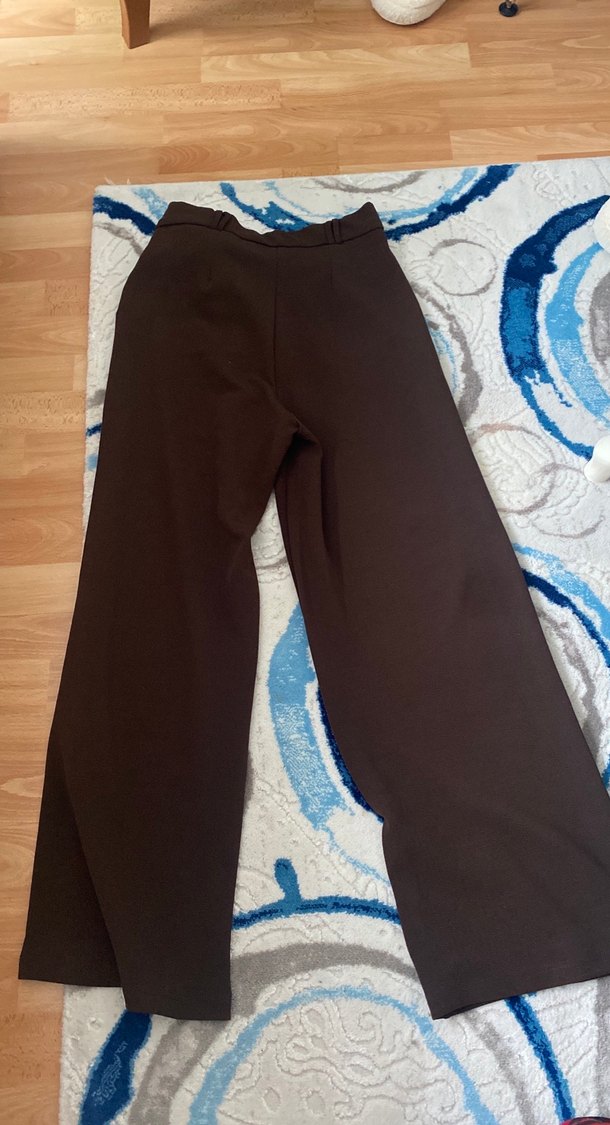 Düğmeli Bohem Kadın Kahverengi Kumaş Pantolon - Görsel 3