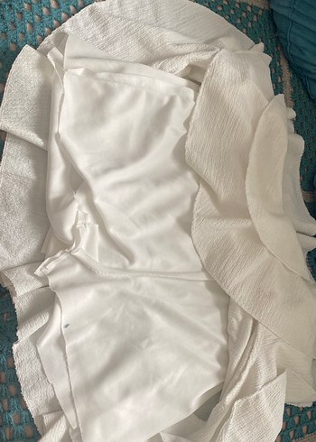 Kadın Beyaz Keten Fırfırlı Mini Etek - Görsel 2