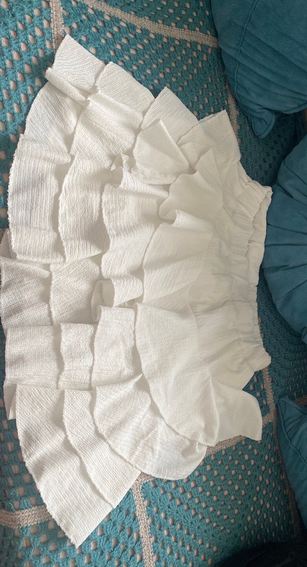 Kadın Beyaz Keten Fırfırlı Mini Etek - Görsel 3