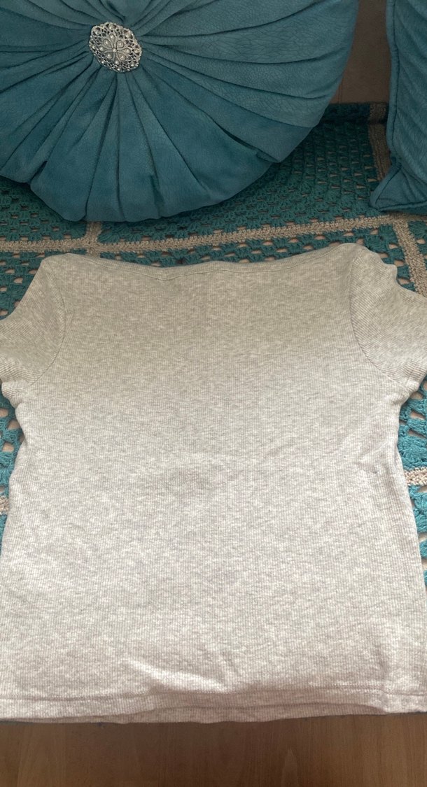 Gri Kadın Triko Kısa Kollu Bluz - Görsel 3