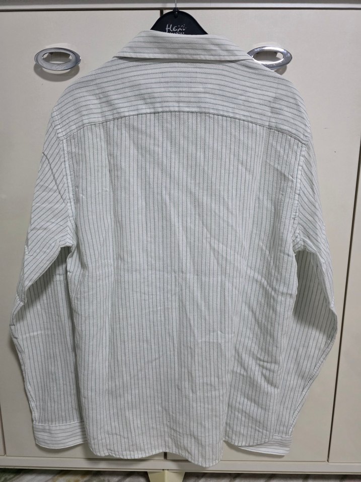 Erkek Beyaz Çizgili Keten Gömlek - Görsel 2