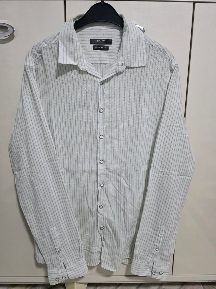 Erkek Beyaz Çizgili Keten Gömlek - Görsel 3