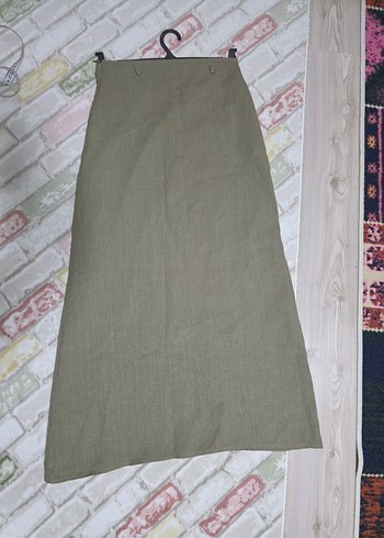 Zeytin Yeşili Uzun Keten Etek - Görsel 2