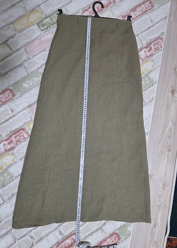Zeytin Yeşili Uzun Keten Etek - Görsel 3