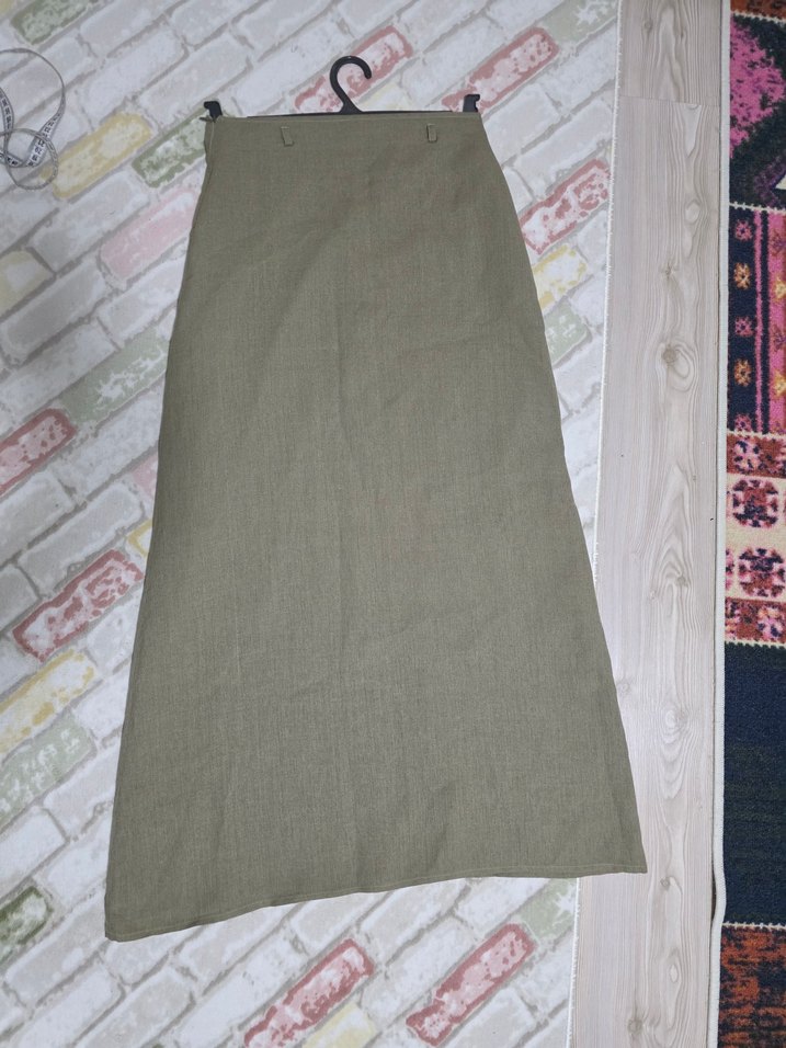 Zeytin Yeşili Uzun Keten Etek - Görsel 2