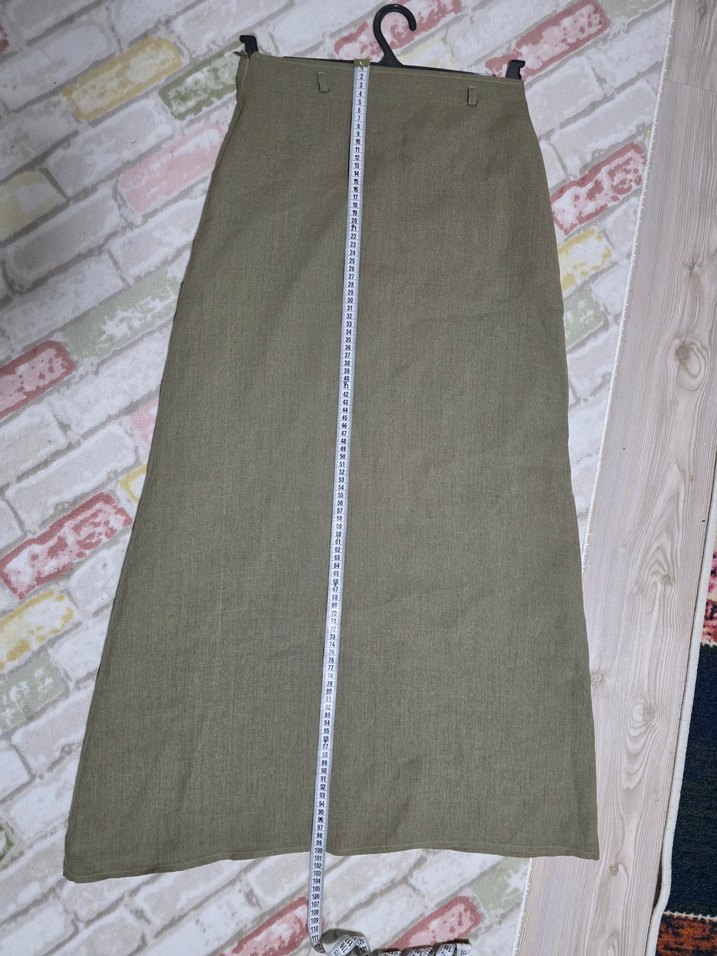 Zeytin Yeşili Uzun Keten Etek - Görsel 3