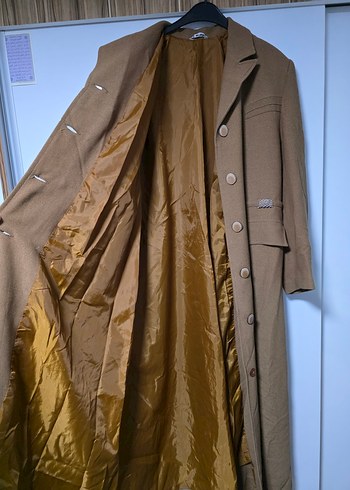 Koyu Bej Uzun Kadın Kaban Düğmeli - Görsel 6