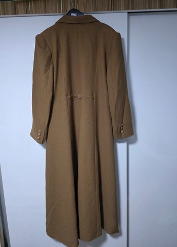 Koyu Bej Uzun Kadın Kaban Düğmeli - Görsel 5