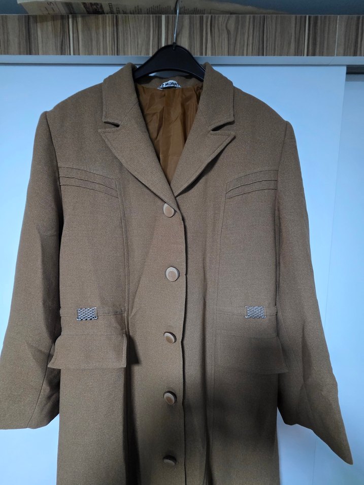 Koyu Bej Uzun Kadın Kaban Düğmeli - Görsel 2