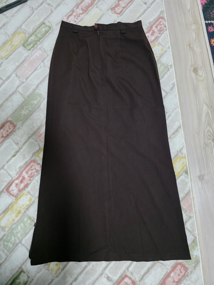 Kahverengi Uzun Kadın Etek - Görsel 2