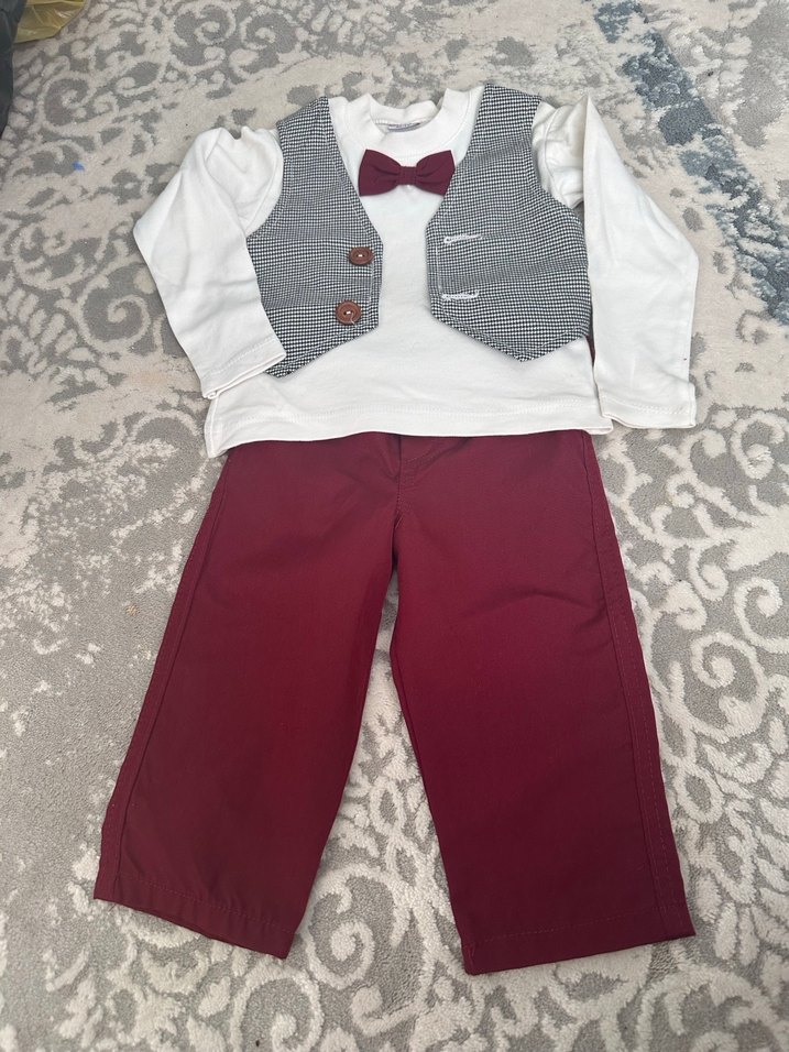 Bordo Pantolonlu Erkek Bebek Takım - Görsel 2