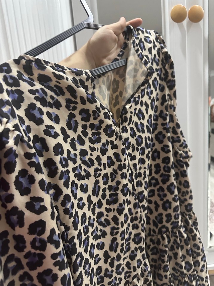 Kahverengi Leopar Desenli Bluz - Görsel 5