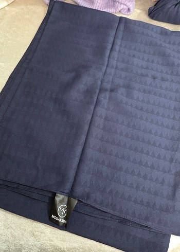 Modakaşmir lacivert üçgen desen soft pamuk jakar şal - Görsel 2