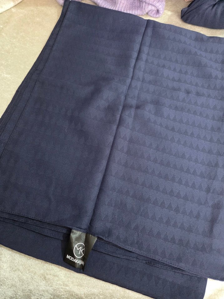Modakaşmir lacivert üçgen desen soft pamuk jakar şal - Görsel 2
