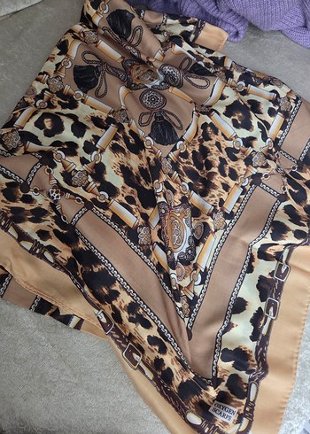 organik scarf Zincir Detaylı Parlak Kahverengi pamuk Kadın şal - Görsel 2