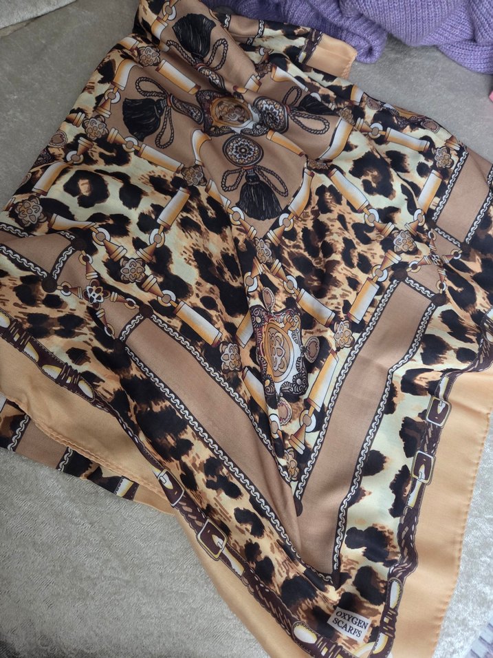 organik scarf Zincir Detaylı Parlak Kahverengi pamuk Kadın şal - Görsel 2