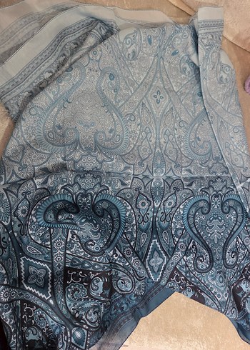 Mirsoy Mavi Bohem Tarzı İpek Kadın Şal - Görsel 2