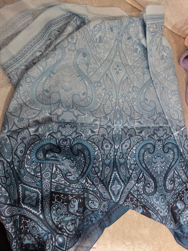 Mirsoy Mavi Bohem Tarzı İpek Kadın Şal - Görsel 2