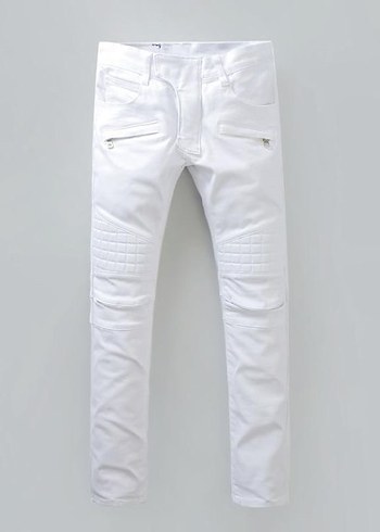 Balmain Beyaz Dar Kesim Moto Tarzi Jean