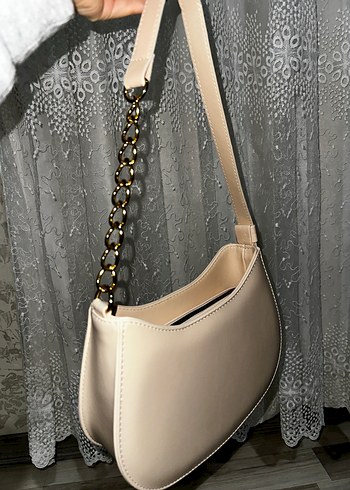 Bej Deri Zincir Detaylı Kadın Çanta - Görsel 7