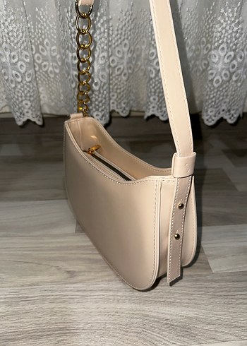 Bej Deri Zincir Detaylı Kadın Çanta - Görsel 3