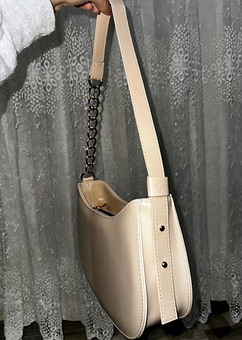 Bej Deri Zincir Detaylı Kadın Çanta - Görsel 8