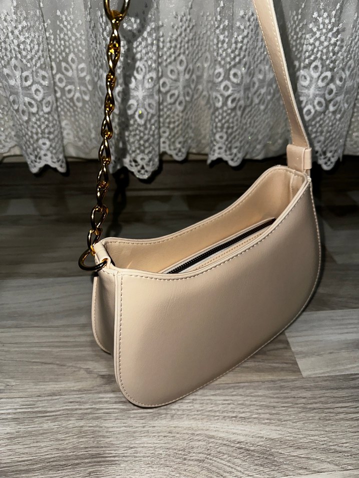 Bej Deri Zincir Detaylı Kadın Çanta - Görsel 2