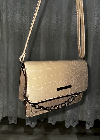 Bej Deri Zincir Detaylı Kadın Çanta - Görsel 2