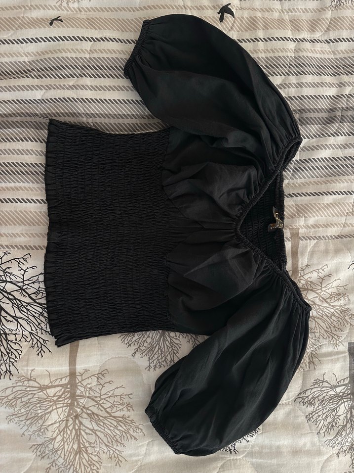 Siyah beli büzgülü Kadın Bluz - Görsel 2