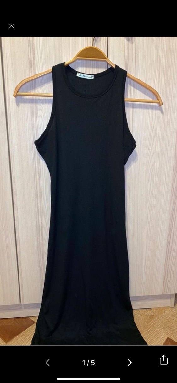 Siyah Uzun Kolye Yaka Kadın Kalem Elbise - Görsel 2