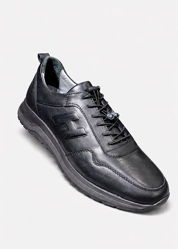 Siyah Bağcıklı Deri Erkek Günlük Spor Ayakkabı - Görsel 2