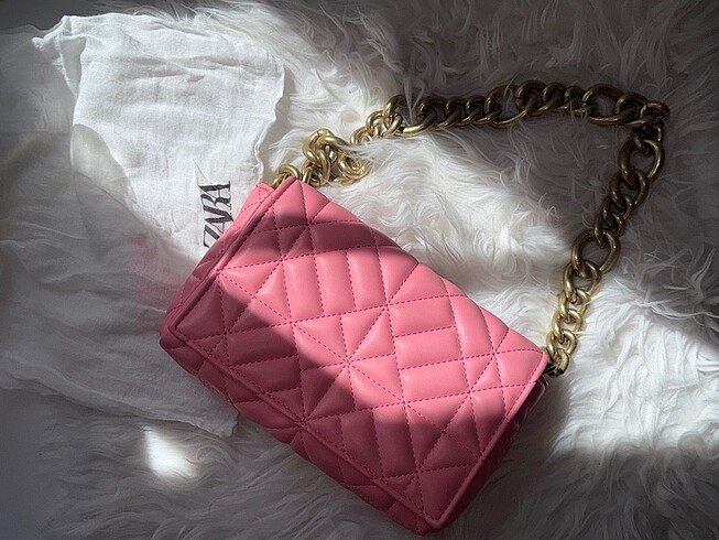 ?Zara Pembe Kapitone Zincir Askılı Mini Çanta ? Yeni, Etiketli!?