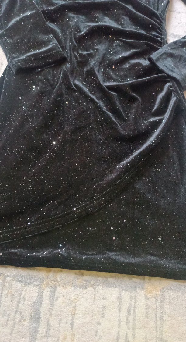 Siyah Drapeli Kadife Mini Elbise - Görsel 2