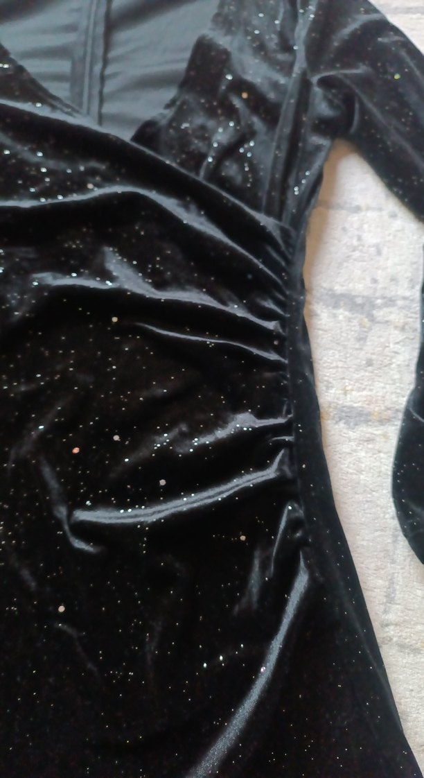 Siyah Drapeli Kadife Mini Elbise - Görsel 3