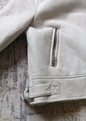 Krem rengi Kürklü Kadın Midi Ceket - Görsel 2