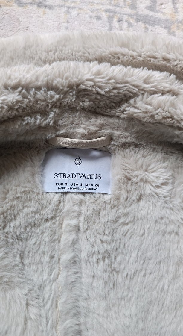 Krem rengi Kürklü Kadın Midi Ceket - Görsel 4