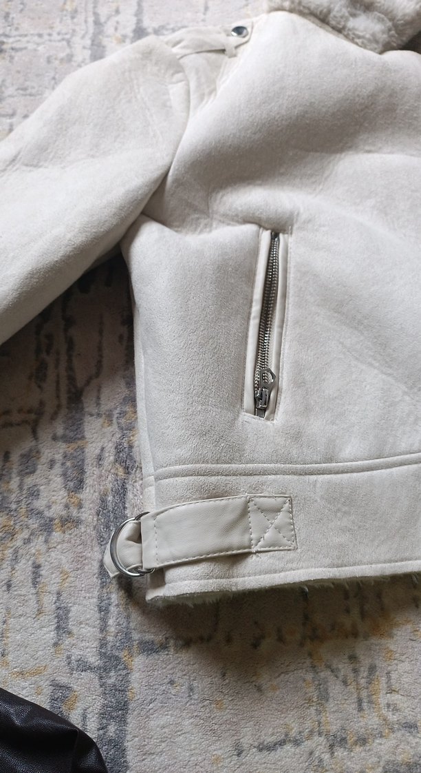 Krem rengi Kürklü Kadın Midi Ceket - Görsel 2