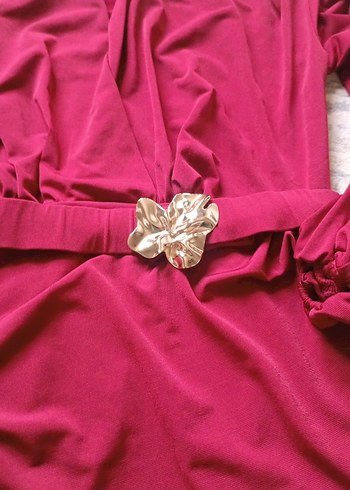 Bordo Uzun Kollu Drapeli Kadın Abiye Elbise - Görsel 2