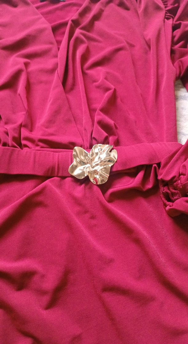 Bordo Uzun Kollu Drapeli Kadın Abiye Elbise - Görsel 2