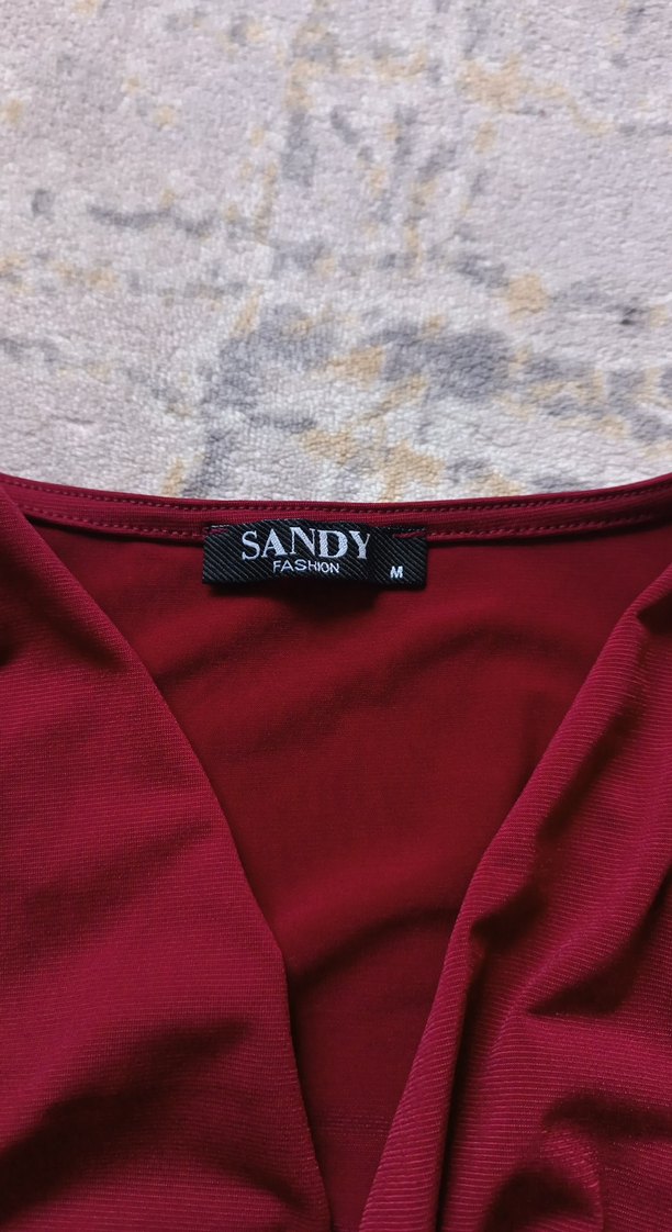 Bordo Uzun Kollu Drapeli Kadın Abiye Elbise - Görsel 3