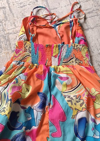 Renkli Yazlık Desenli Uzun Askılı Elbise - Görsel 5