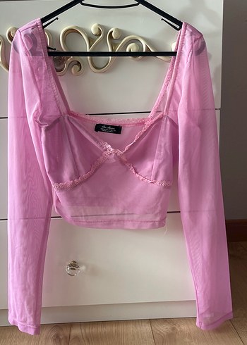 Dantel Detaylı Pembe V Yaka Bluz