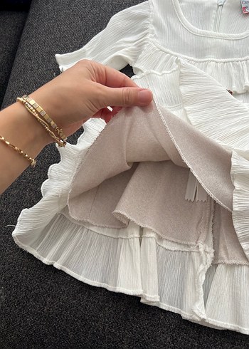 Kız Çocuk Beyaz Fırfırlı Bohem Elbise - Görsel 2