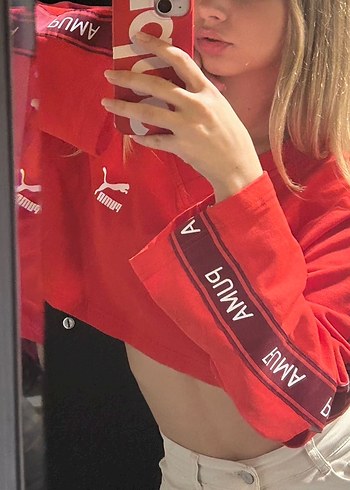 Puma PUMAKırmızı V Yaka Mini Sweatshirt
