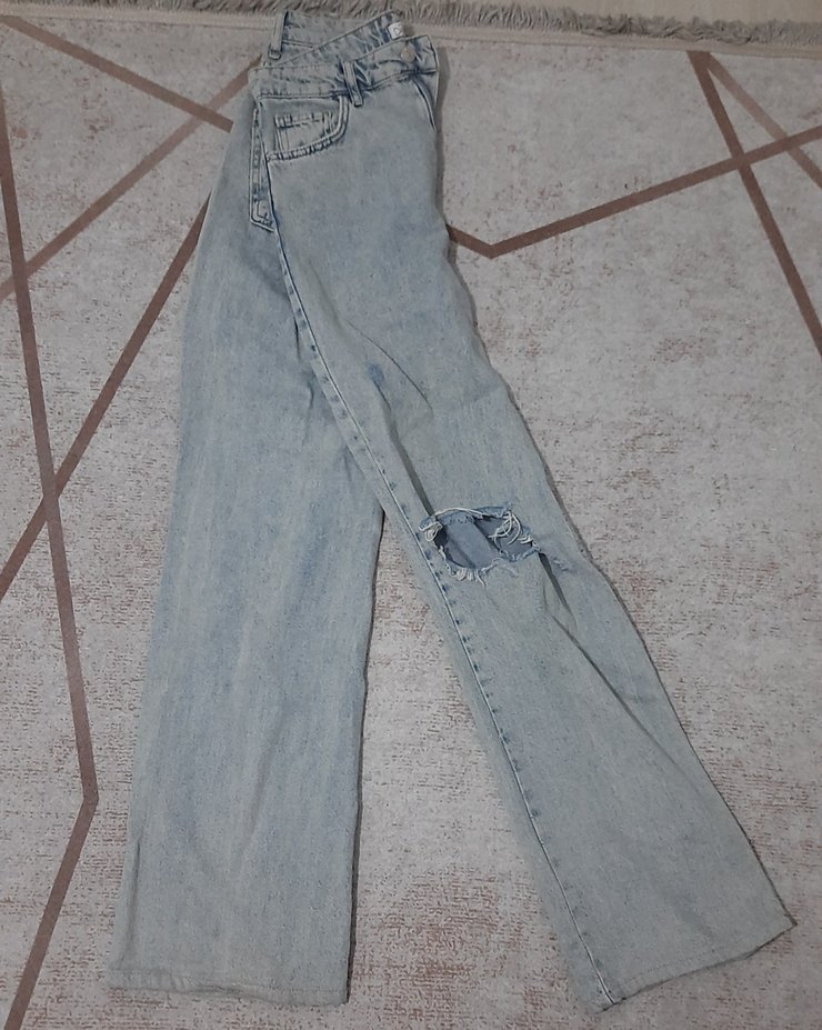 Mavi Bol Kesim Kadın Kot Pantolon - Görsel 3