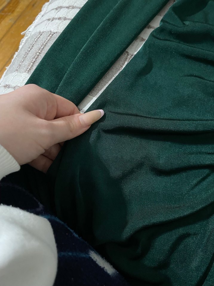 Uzun Kollu Drapeli Yeşil Kadın Elbise - Görsel 2