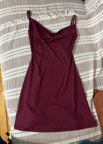 Bordo Degaje yaka mini elbise - Görsel 2