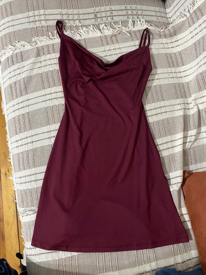 Bordo Degaje yaka mini elbise - Görsel 2