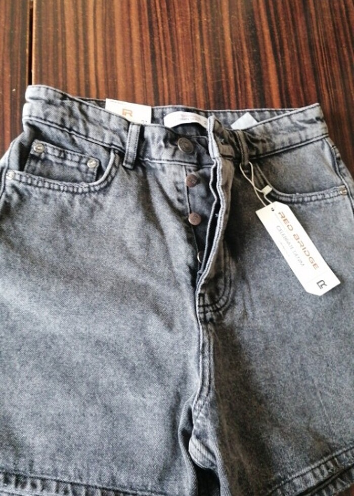 Füme yüksek bel kot şort - Görsel 3